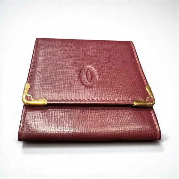 Vintage Cartier Burgundy Coin Purse with Gold Details and COA - Picture 1 of 4